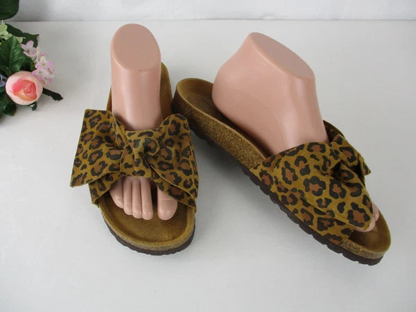 Joules Bayside Leopard Bow Slip On Madrid-Style Sandals size 40 Leather Upper