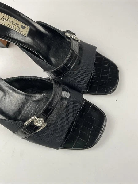 BRIGHTON Shoes Women's Size Black Heart Buckle Strap RENEE Heels Sandals 8.5M