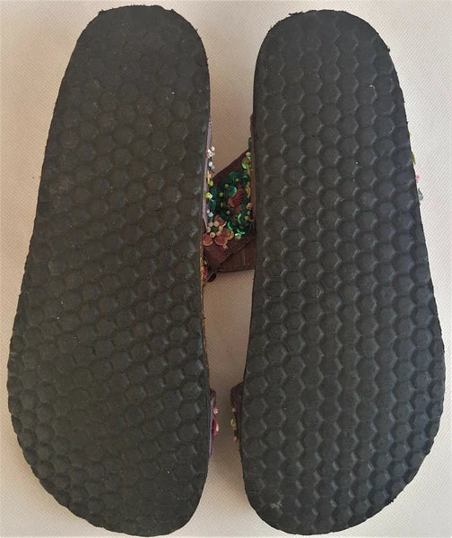 Koan Womens Slip On Thong Flat Sandal Silver Embellished Sz 7.5