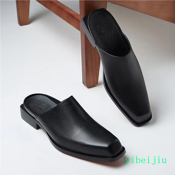 Men's Dress Formal Real Leather Slippers Fashion Casual Mules Slides Shoes 2025
