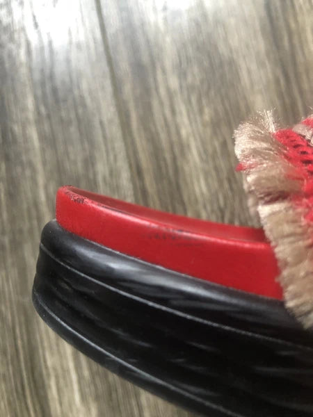 Donald Pliner  Fiji Red Leather Fringe Womens Platform Wedge Slide Sandals 10