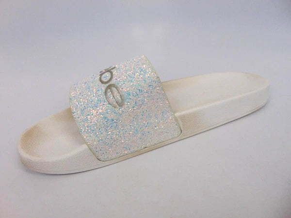 Bebe Womens Fraida Glitter Slide Fashion Sandals Flats Size 11.0 M, White Glitte