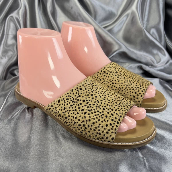 Hush Puppies Lexi Slide Women’s 8 Cheetah Print Calf Hair Sandals Summer Shoes