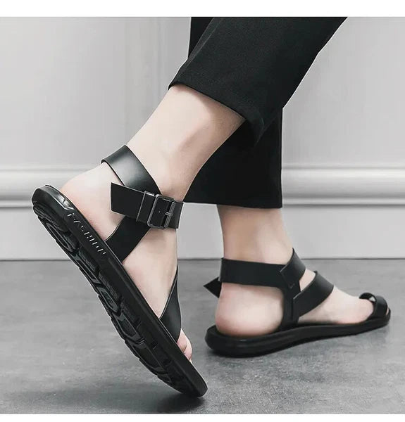 38-45 Mens Sandals Roman Style Ring Toe Slingback PU Leather Summer Casual Flats