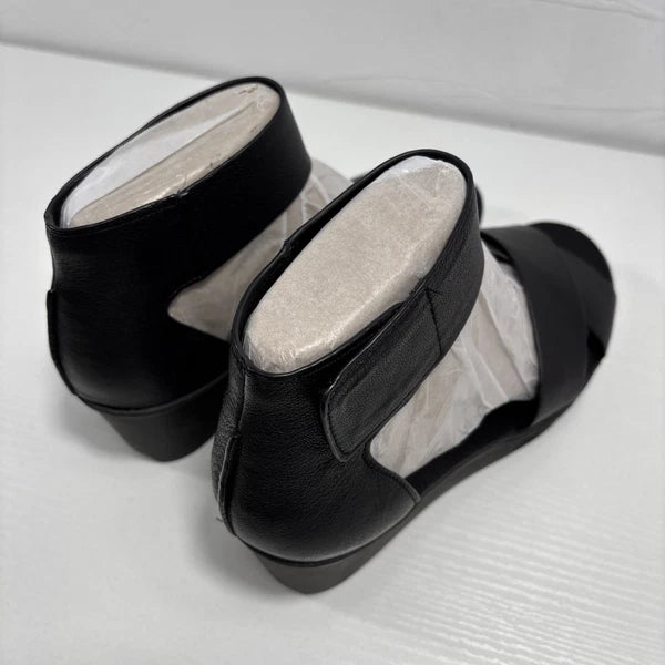 Naturalizer Riviera Womens Sz 8.5m Black Leather Flat Wedge Sandals NEW