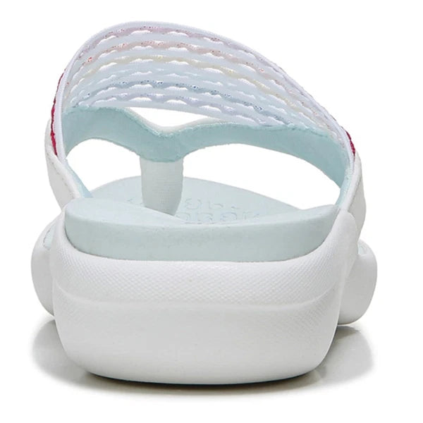 BZees Women's Cabana Sandal Flip-Flop, White/Rainbow Ripple Gore, 7 Wide