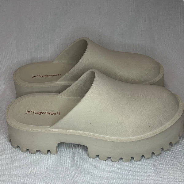 JEFFREY CAMPBELL Bae Platform Mules Beige Slide Y2K Chunky Clogs Women’s Size 10