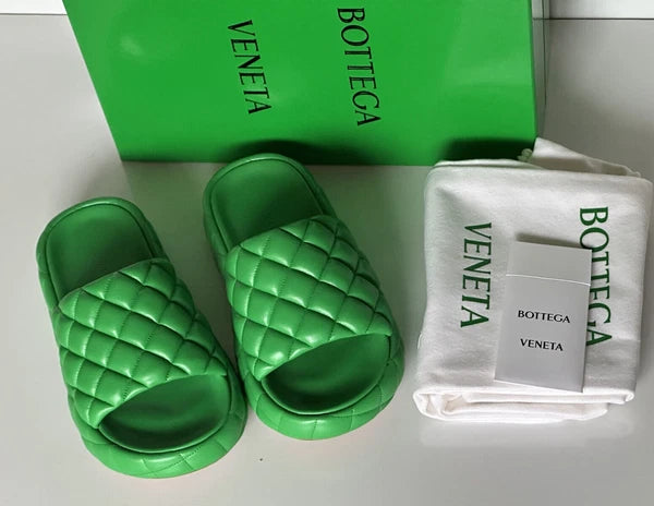 NIB $1450 Bottega Veneta Green Quilted Leather Padded Sandals 9 US 708885 3708
