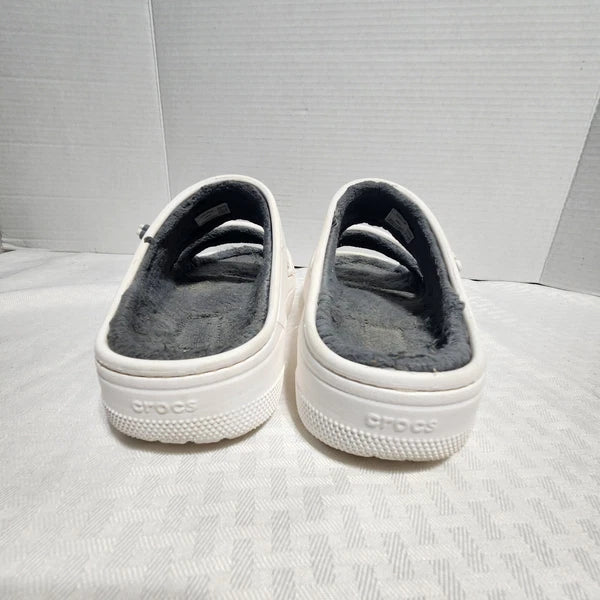 CROCS CLASSIC COZZZY SANDAL 207446 White Womens Size 7 Mens Size 5 Gray Lined