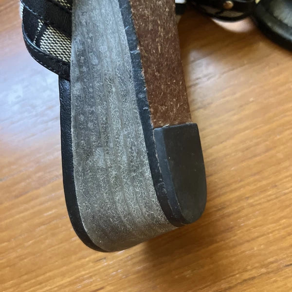 COACH Black Monogram Logo Virginia Signature Thong Slide Wedge Sandal Heels