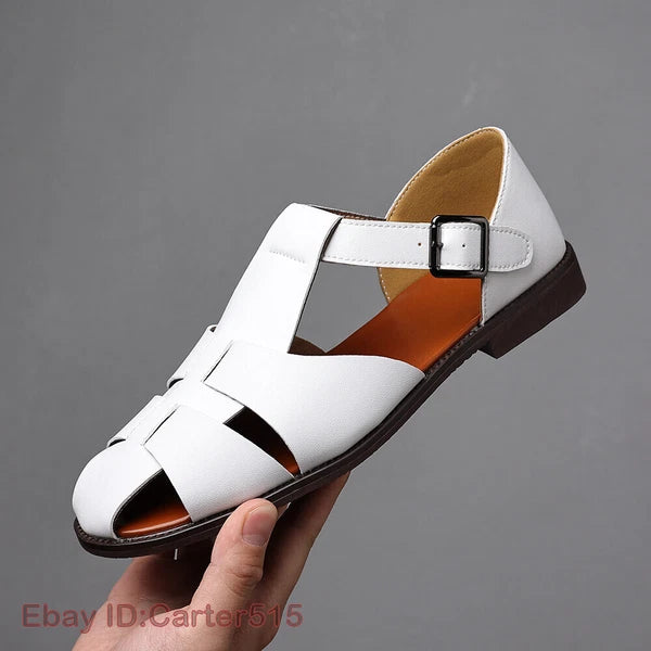 Roman Style Mens Closed Toe Sandals Buckle Flats Casual Business Shoes Summer sz
