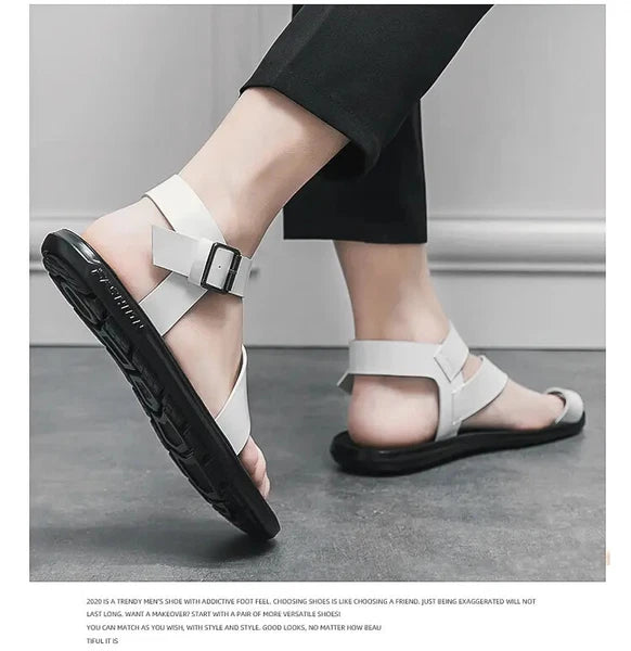 38-45 Mens Sandals Roman Style Ring Toe Slingback PU Leather Summer Casual Flats