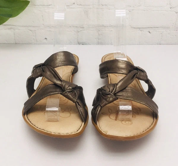 Born Slide Sandals Women's 8/39 Bronze Leather Strap Flat Comfort Flip Flop