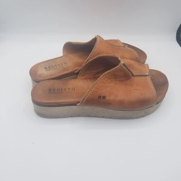 Bed Stu Fairlee II Platform Sandals Brown Distressed Leather Slide Womens Sz 9.5