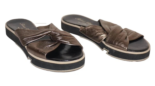 ROBERT CLERGERIE PARIS Bronze Leather Slip-On Platform Sandals US 8.5 FRANCE
