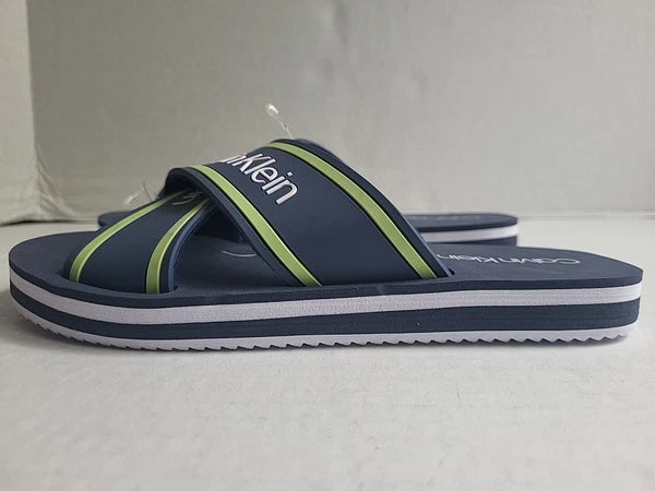 Calvin Klein Claris Crisscross Strap Logo Slide Navy Blue Sandals Size 7M New