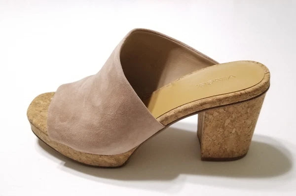 NIB Vince Wyatt Cork Block Heel Platform Slides Sandal in Oatmeal Size 9.5 $325