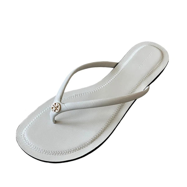 Tory Burch Women Chelsea Leather Flip Flop Thong Sandals Light Cream Sz 7.5 NEW