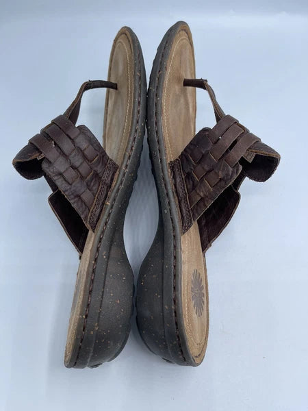 UGG Sandals Women’s Size 10 Woven Brown Leather Slide Style