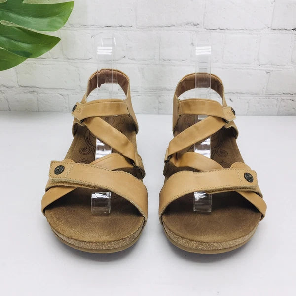 Taos Wedge Sandals Women's 9/40 Tan Leathe Gladiator Strappy Comfort Casual