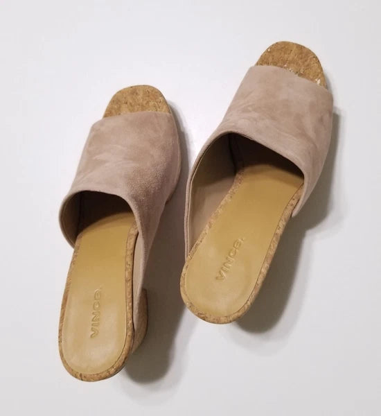NIB Vince Wyatt Cork Block Heel Platform Slides Sandal in Oatmeal Size 9.5 $325