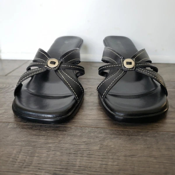 I Love Comfort PAIGE Black Leather Sandals Style 47853 Kitten Heels Women’s 10M