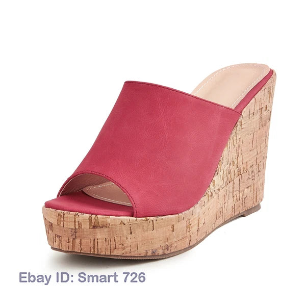 Women's High Wedge Heel Platform Mules Open Toe Sandals Summer Slippers Slide Sz