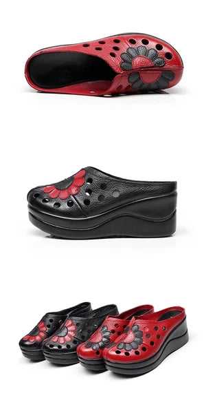 Ethnic Style Leather Women Shoes Sandals Platform wedges Slides Summer Slipper