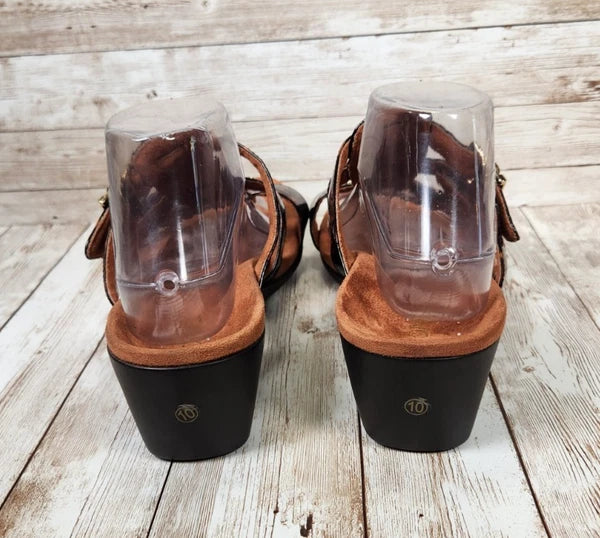 VIONIC Radia Brown Tortoise Shell Women's 10 WIDE Strap Wedge Slide Sandals NWOT