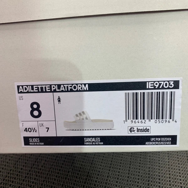 Adidas Adilette Womens Size 8 White/Silver Platform Slides fashionable footwear