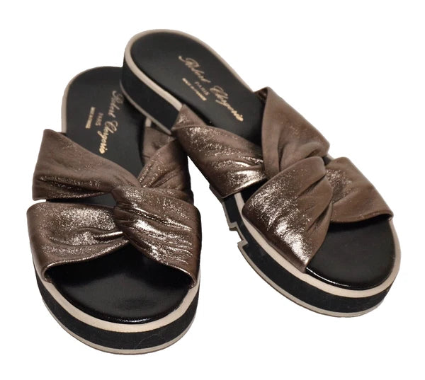 ROBERT CLERGERIE PARIS Bronze Leather Slip-On Platform Sandals US 8.5 FRANCE