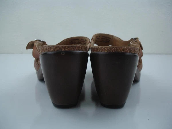 Women's 7.5 8 sz 38 Dansko Kai Tan Brown Leather Slide Sandals Clog Slip-On Heel