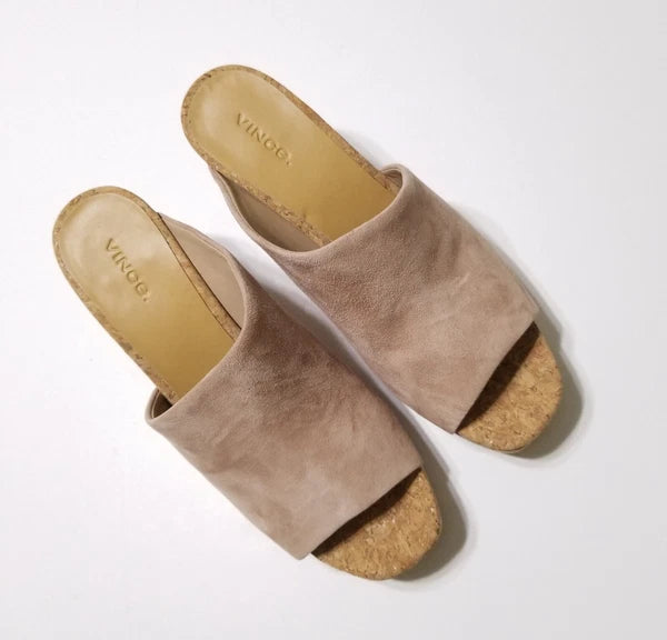 NIB Vince Wyatt Cork Block Heel Platform Slides Sandal in Oatmeal Size 9.5 $325