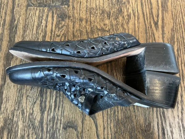 Brighton Fanny  Block Heel Slide Woven Black Leather Shoe Mule Women's Size 8 M