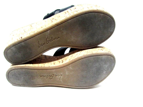 Sam Edelman Raynere Womens Size 6.5M Cork Wedge Sandal Platform Black Slide Shoe