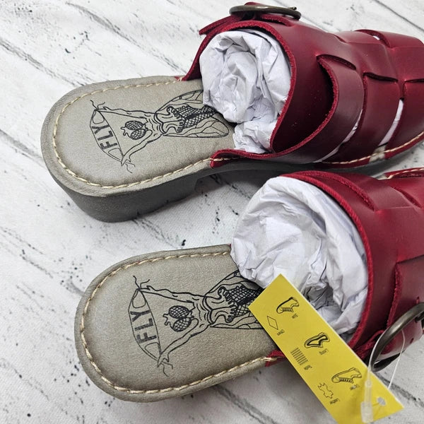 Fly London ENVY521FLY Leather Slip On Sandals Heels Red UK 2.5 Fashion Summer