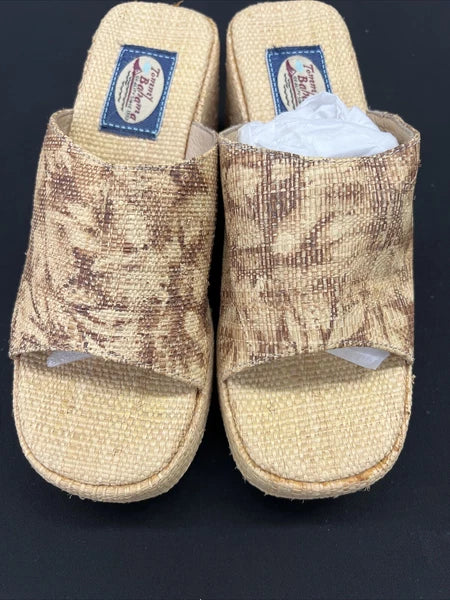 TOMMY BAHAMA Wedge Platform Slide Sandals - Style TB-663 Womens Size 7 - Raffia