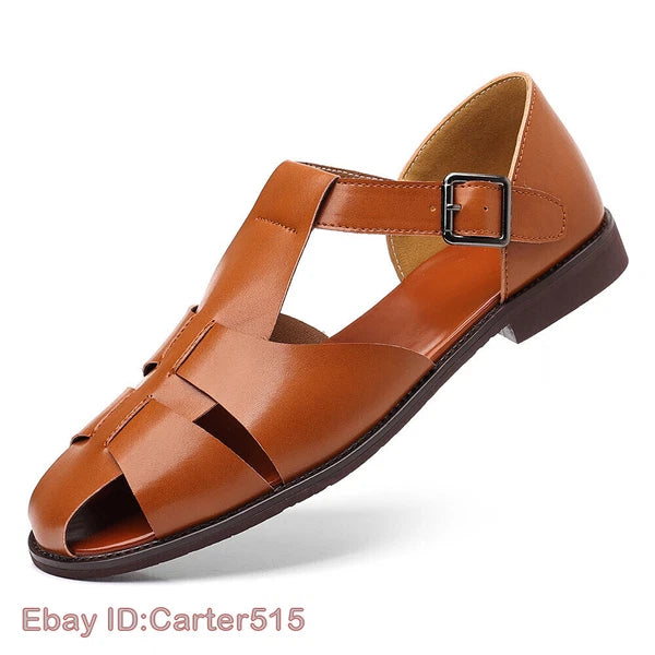 Roman Style Mens Closed Toe Sandals Buckle Flats Casual Business Shoes Summer sz