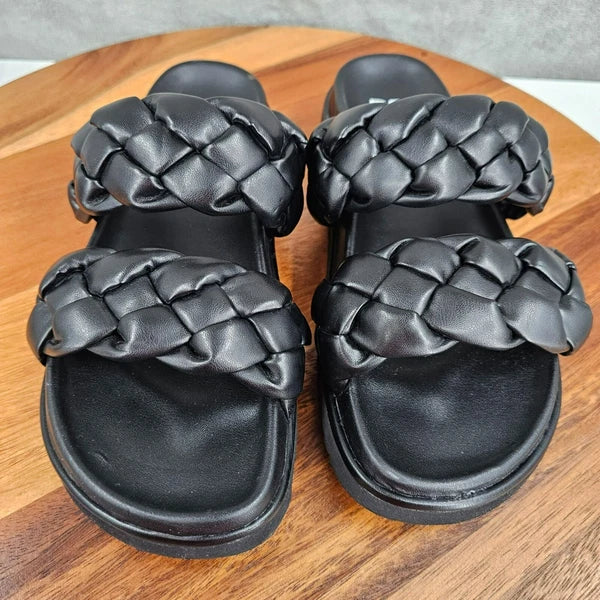 BP Urma Slide Sandals Black Cushy Braided Double Straps Grippy Soles Nordstrom