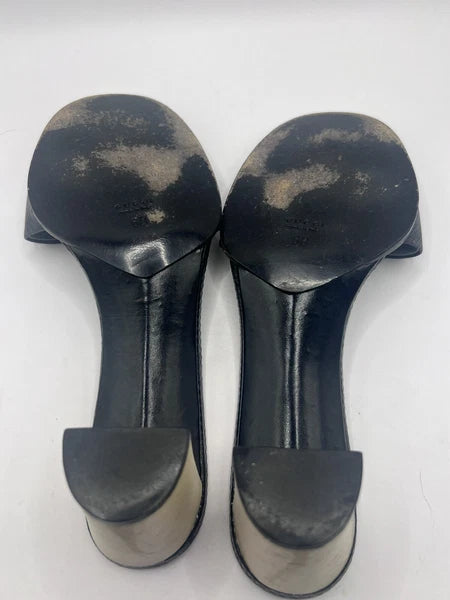 Gucci Womens Snakeskin Leather Sandals Slip On Size 6B Block Heel