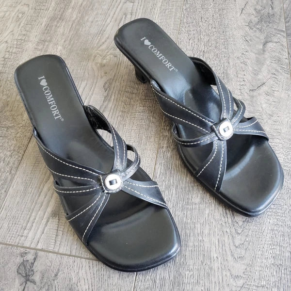 I Love Comfort PAIGE Black Leather Sandals Style 47853 Kitten Heels Women’s 10M