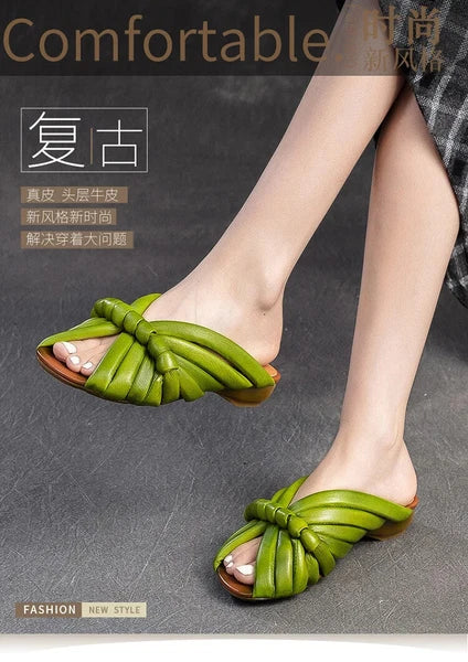 Summer Women Shoes Leather Fashion Low Heel Slippers Peep Toe Outdoor Shoe