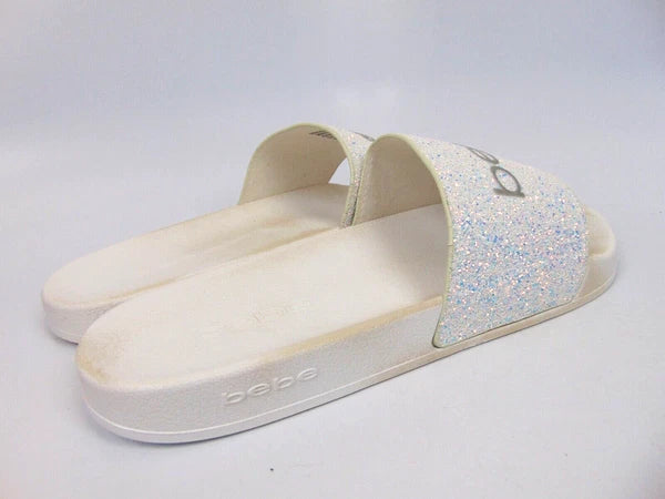 Bebe Womens Fraida Glitter Slide Fashion Sandals Flats Size 11.0 M, White Glitte