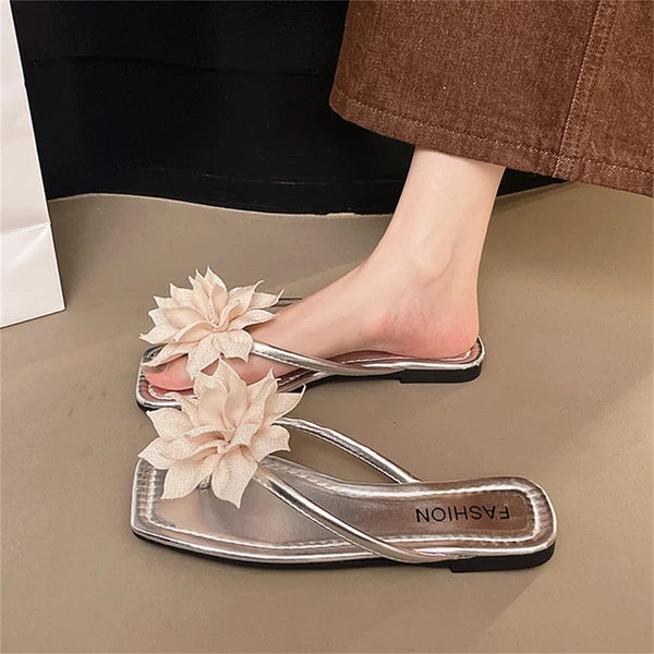 Women's Fashion Flip Flop Flat Sandals Floral Decor Summer Lightweight Slide