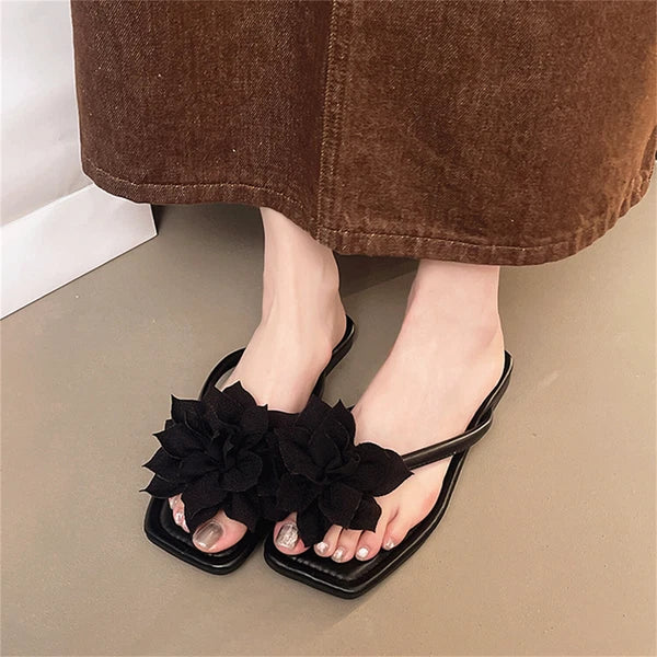 Women's Fashion Flip Flop Flat Sandals Floral Decor Summer Lightweight Slide