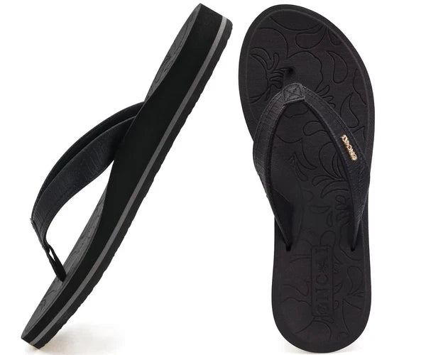 Women's Comfortable Thong Sandals with Arch Support - Size 8.5 Black