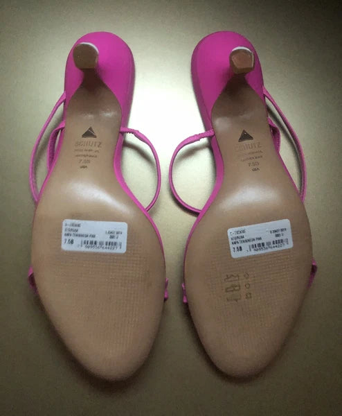 NIB SCHUTZ Evenise Napa Leather Kitten Heel Strappy Sandals In Neon Pink 7.5 (7?