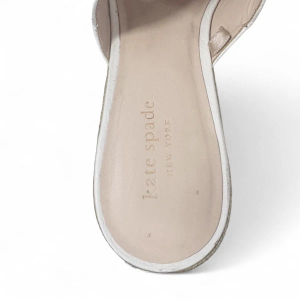 Kate Spade White Leather Espadrille Wedge Sandals 8.5 Floral Cut Out Designer