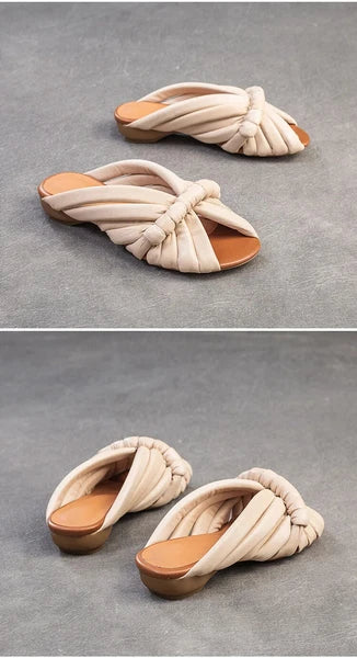 Summer Women Shoes Leather Fashion Low Heel Slippers Peep Toe Outdoor Shoe
