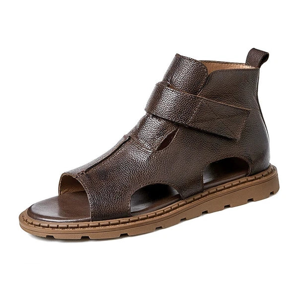 Roman Style Open Toe Sandals Ankle Boots Beach Real Leather Men Shoes Hollow Out
